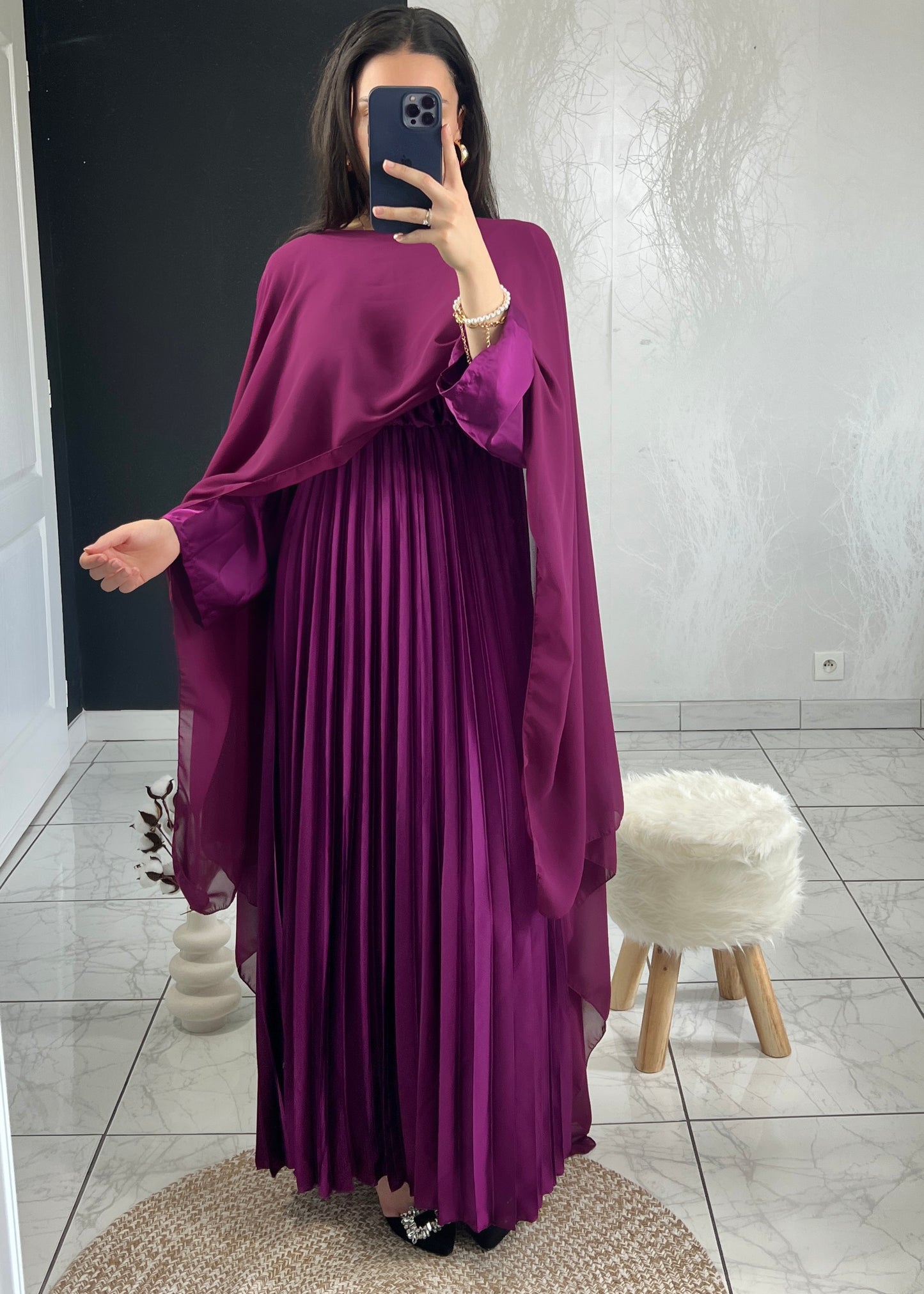 Robe CAMELIA plissée mauve