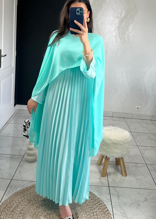 Robe plissée CAMELIA turquoise