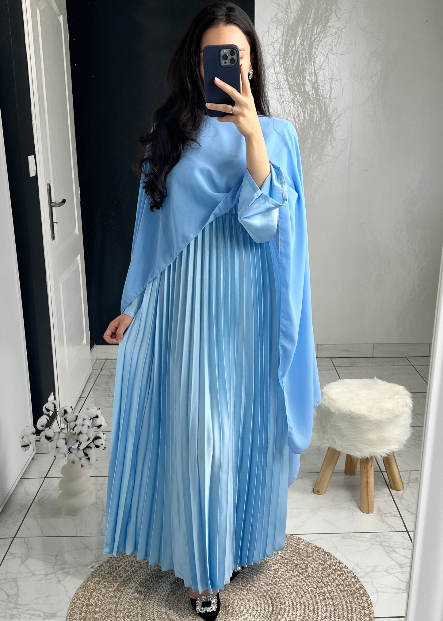 Robe CAMELIA plissée bleue ciel