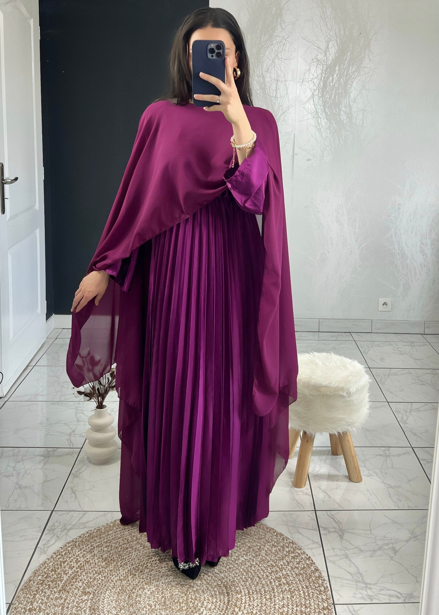 Robe CAMELIA plissée mauve