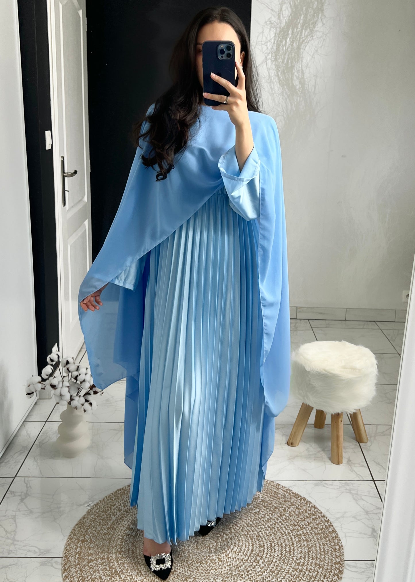 Robe CAMELIA plissée bleue ciel