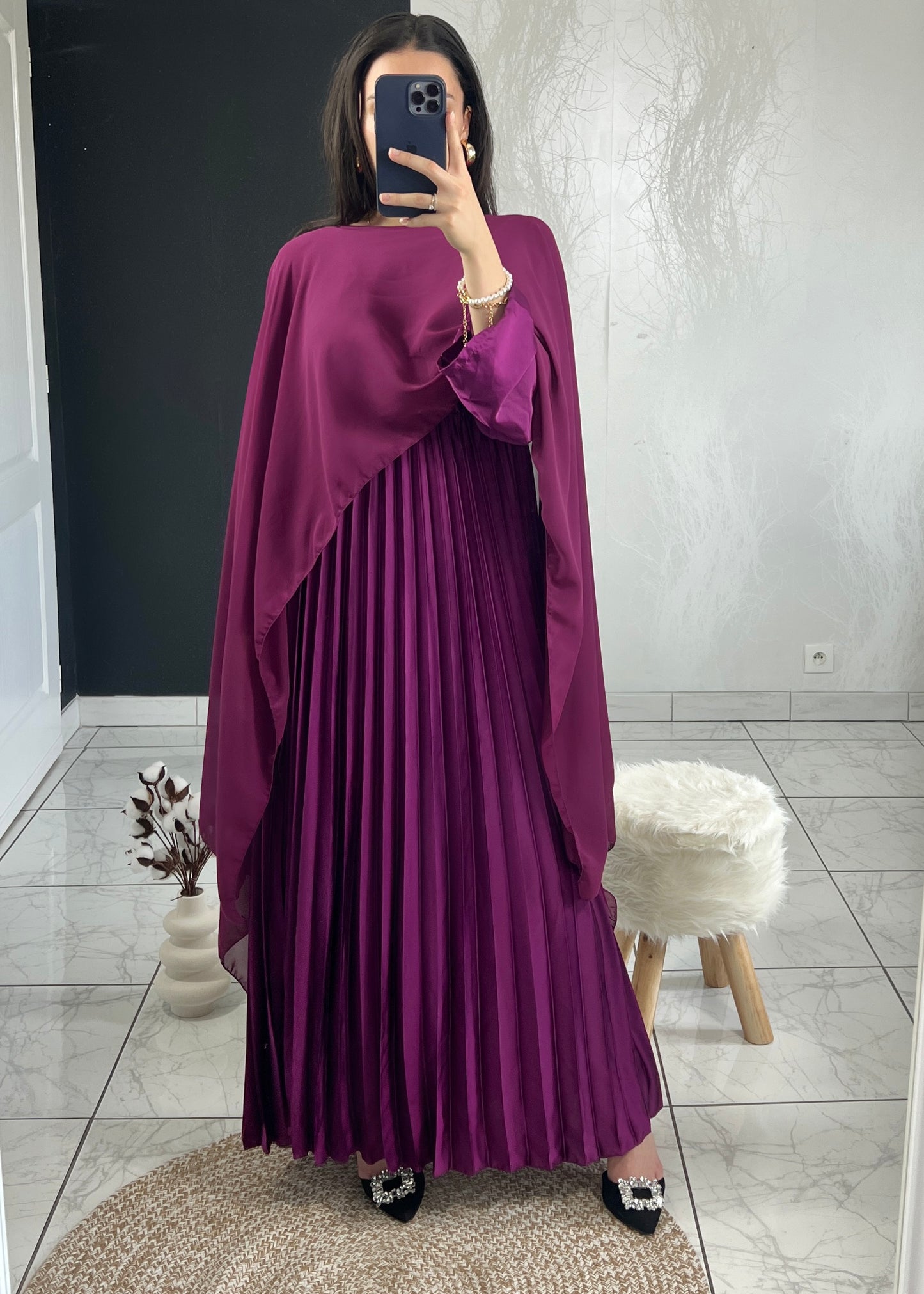 Robe CAMELIA plissée mauve