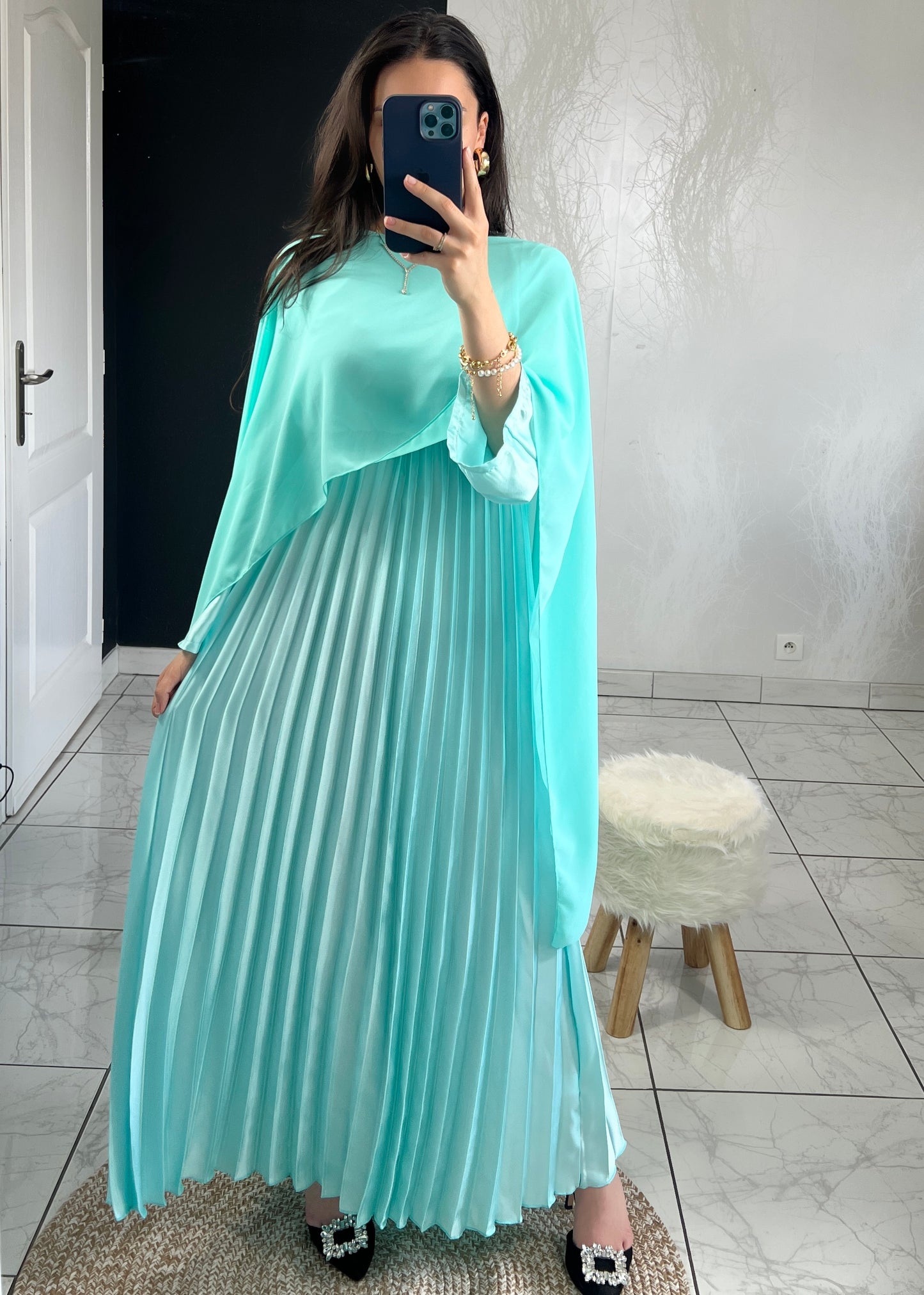 Robe plissée CAMELIA turquoise