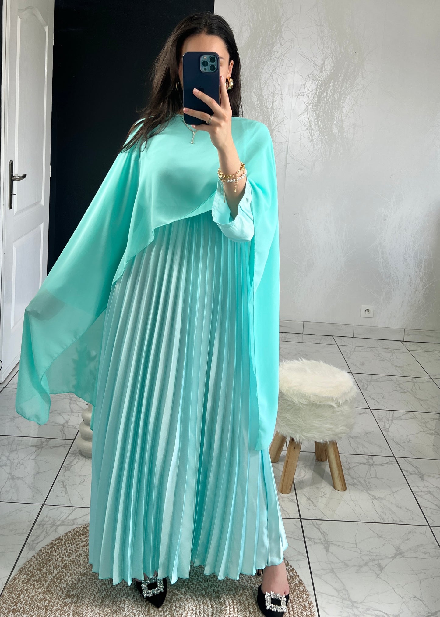 Robe plissée CAMELIA turquoise