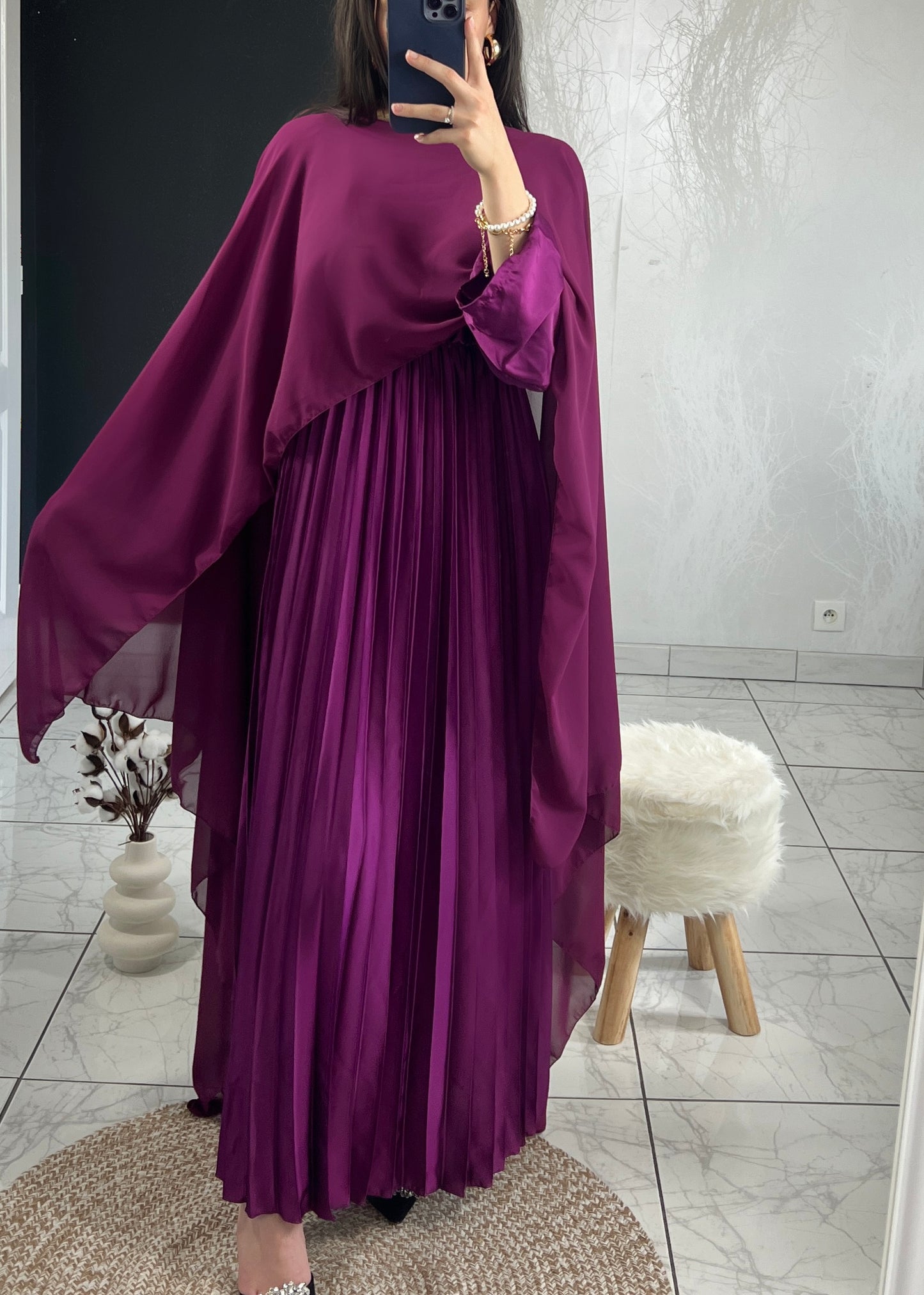 Robe CAMELIA plissée mauve