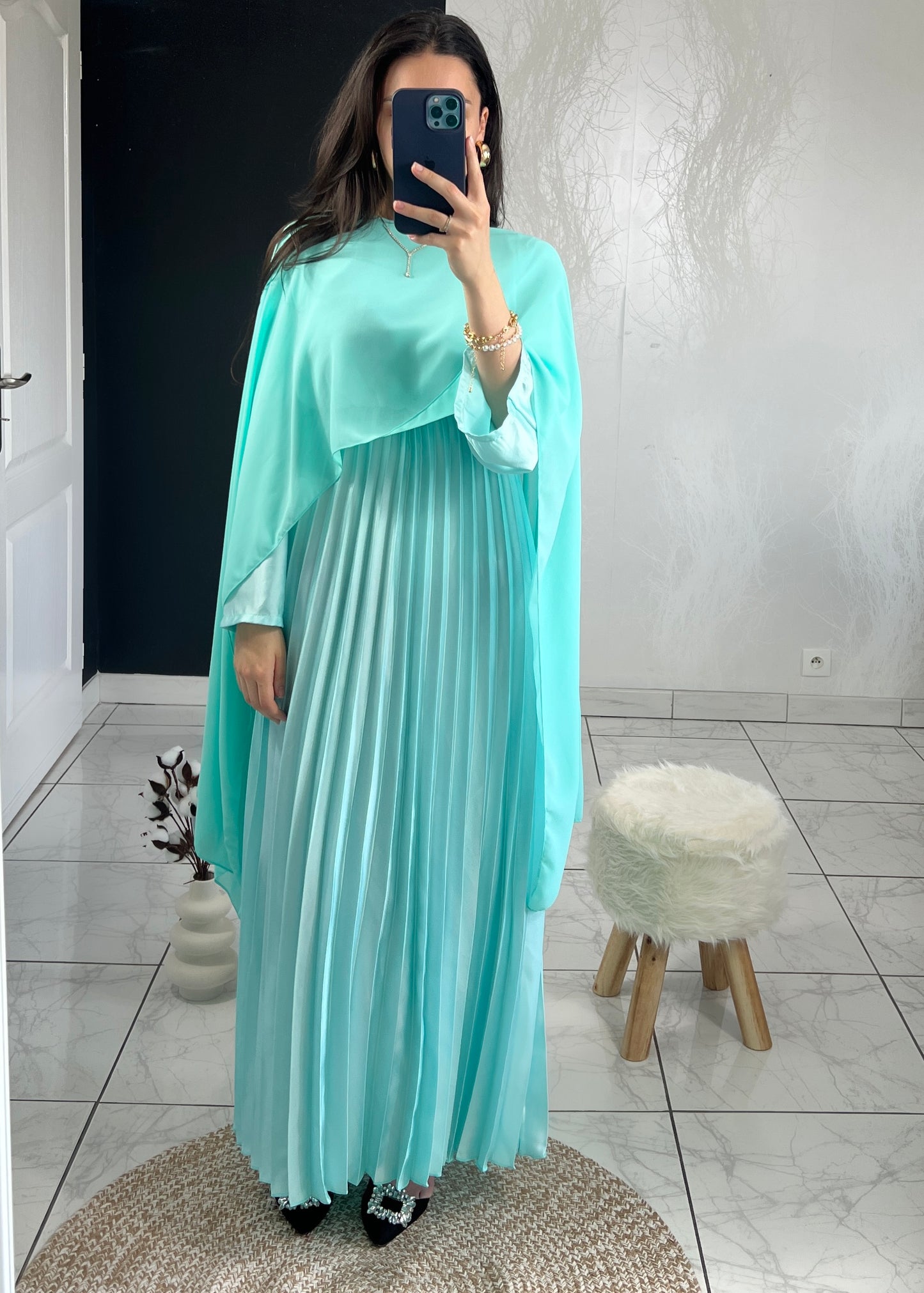 Robe plissée CAMELIA turquoise