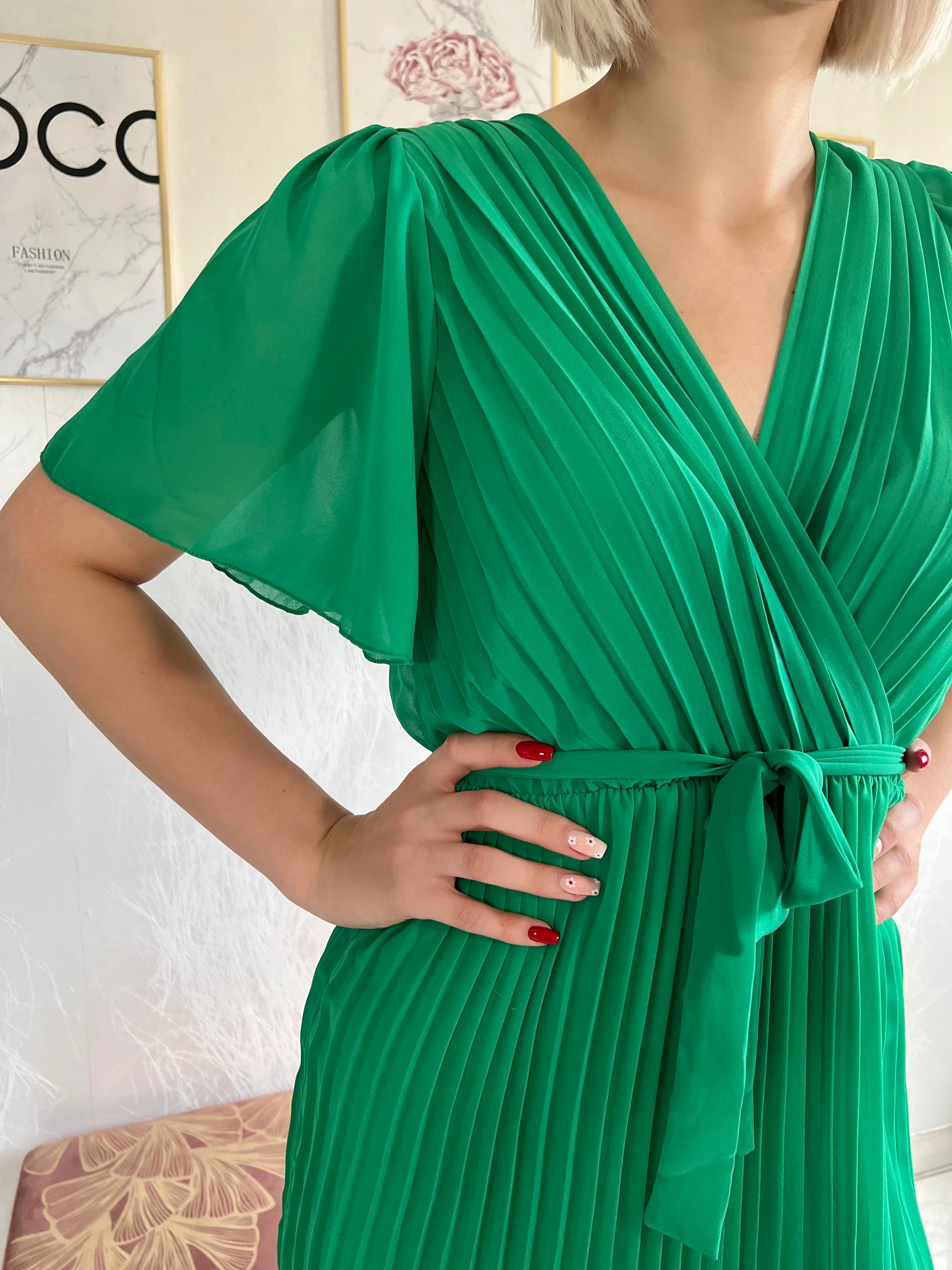 Robe discount plissée verte