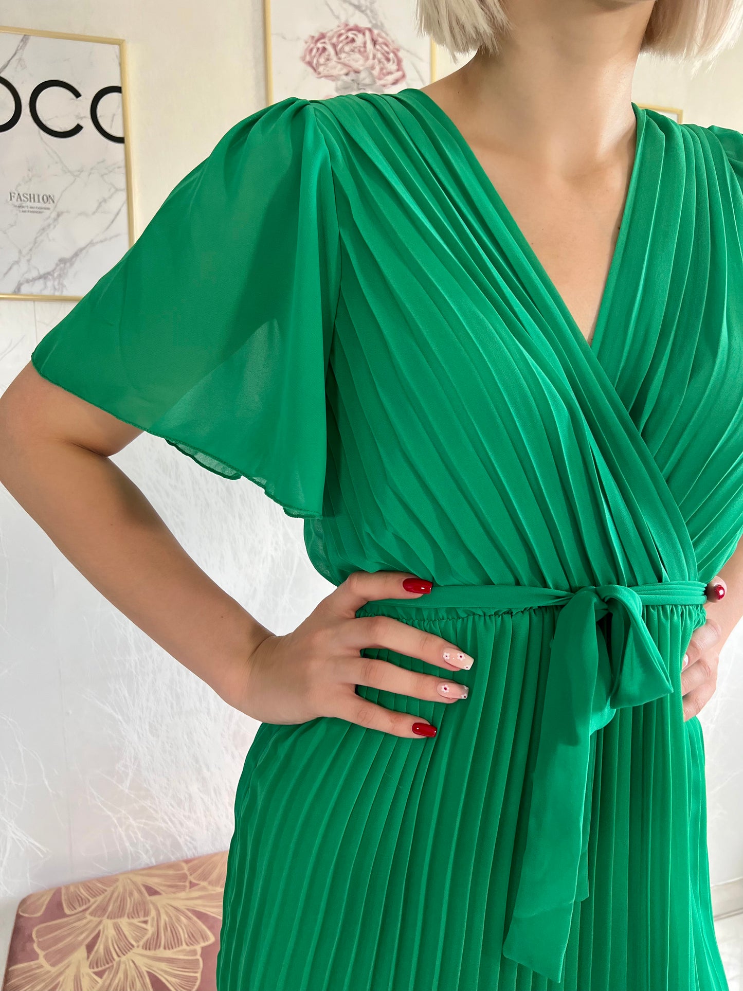 Robe plissée JADE verte